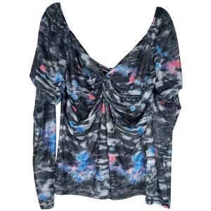 NWT Scarlet Darkness Puffed Sleeve Ruched Soft Mesh Top Black‎ 2X Goth
